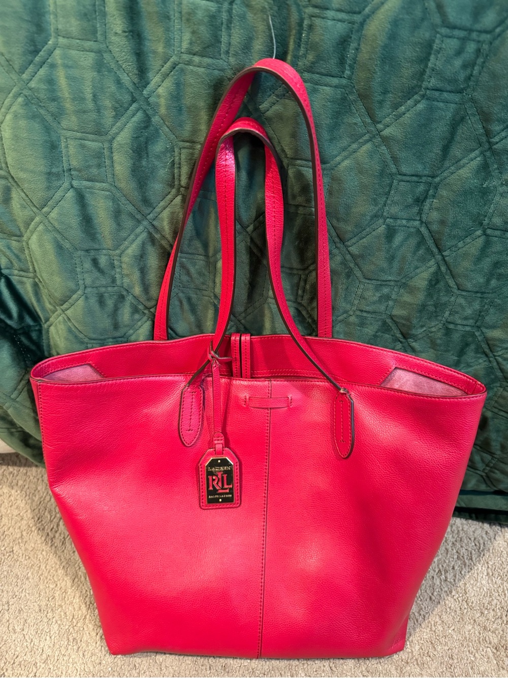 Ralph Lauren Red Leather Tote with RL Tag